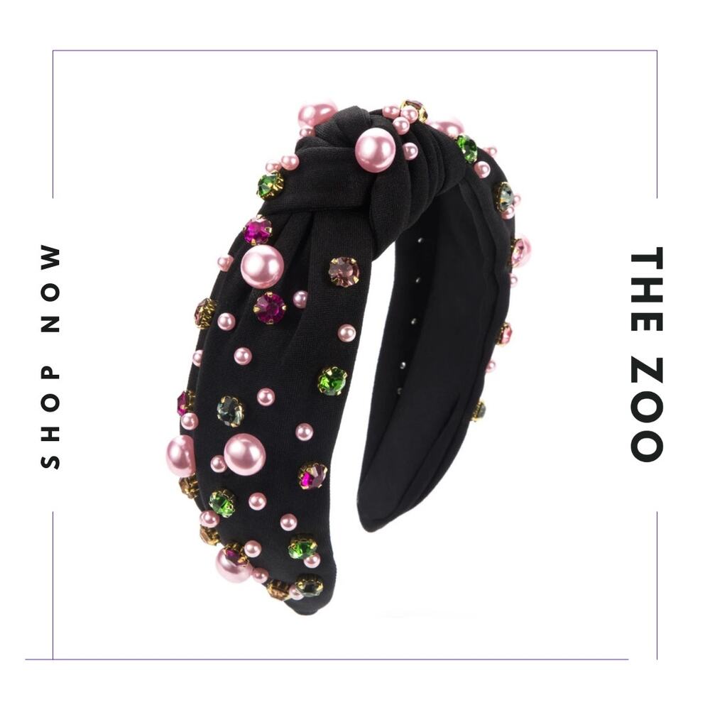 Rhinestone and Pearl Headband Black‎